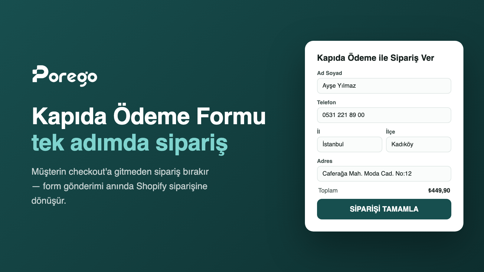 Kapıda ödeme sipariş formu