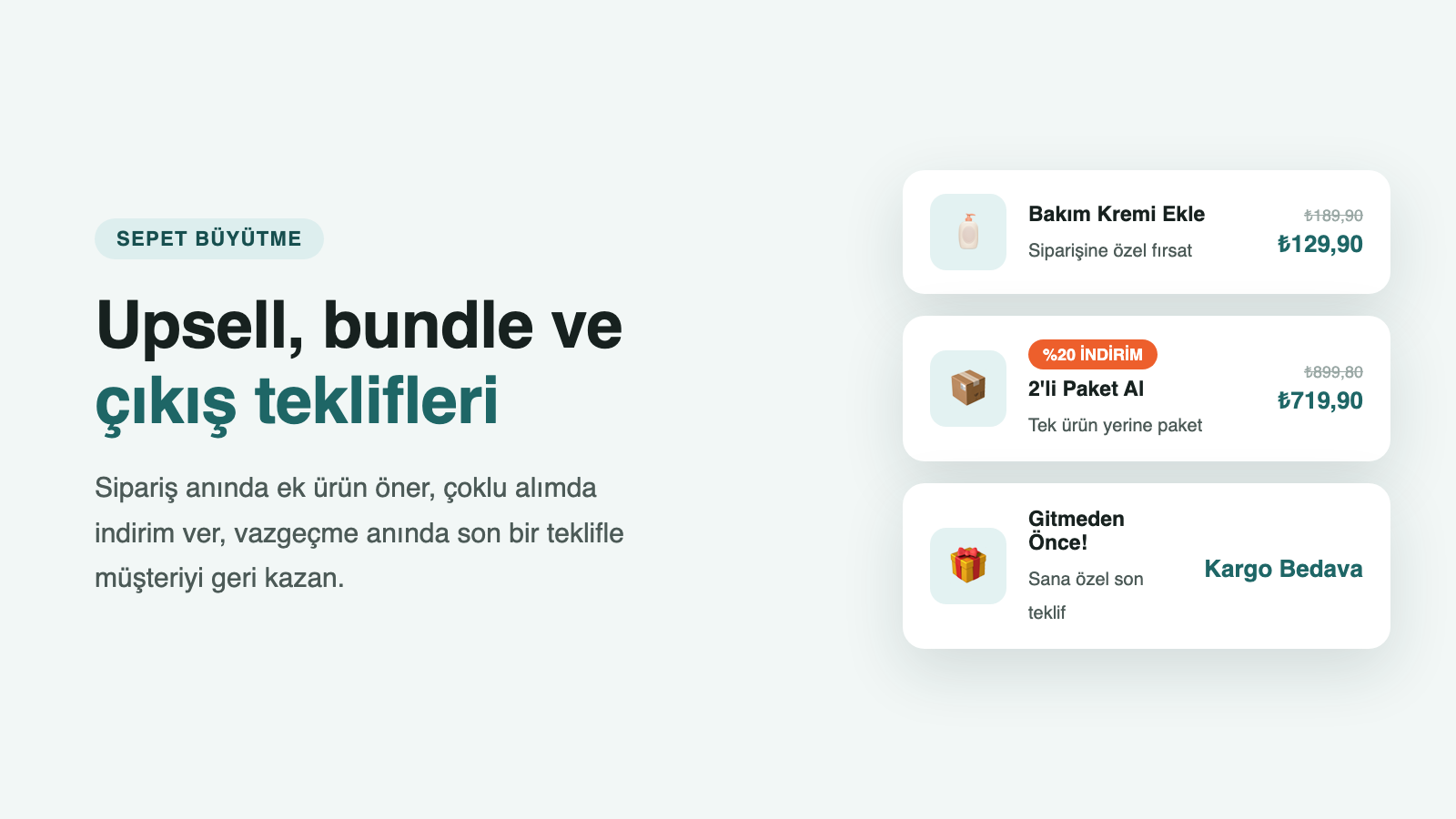 Upsell, bundle ve çıkış teklifleri